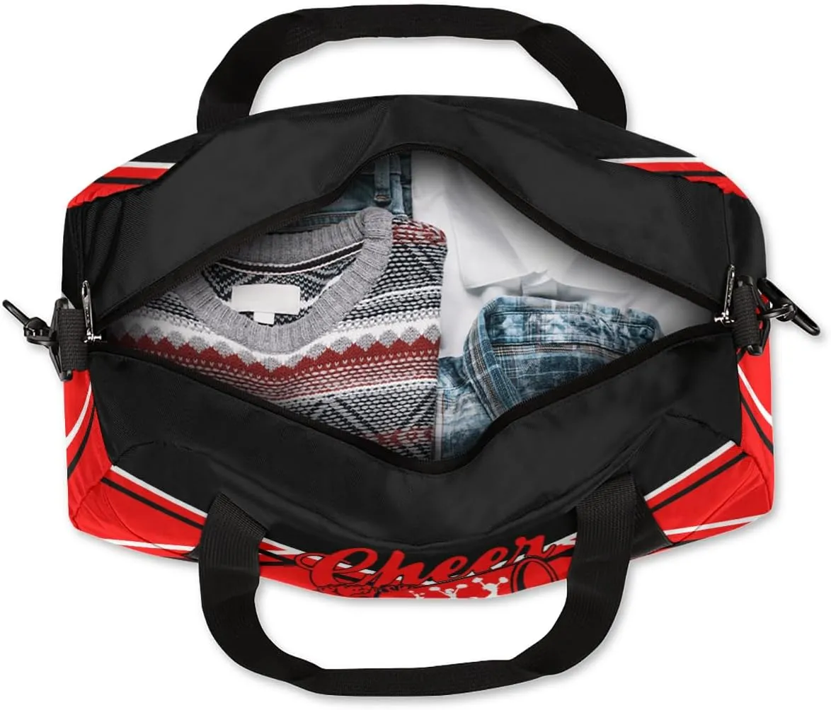 Personalized Cheer Bag Dance Bag for Girls, Personalized Custom Kids Duffle Bags, Customized Sports Gym Bag Weekender Overnight Bag Travel Duffel Bag, Red Black Aztec Background Cheer Pattern