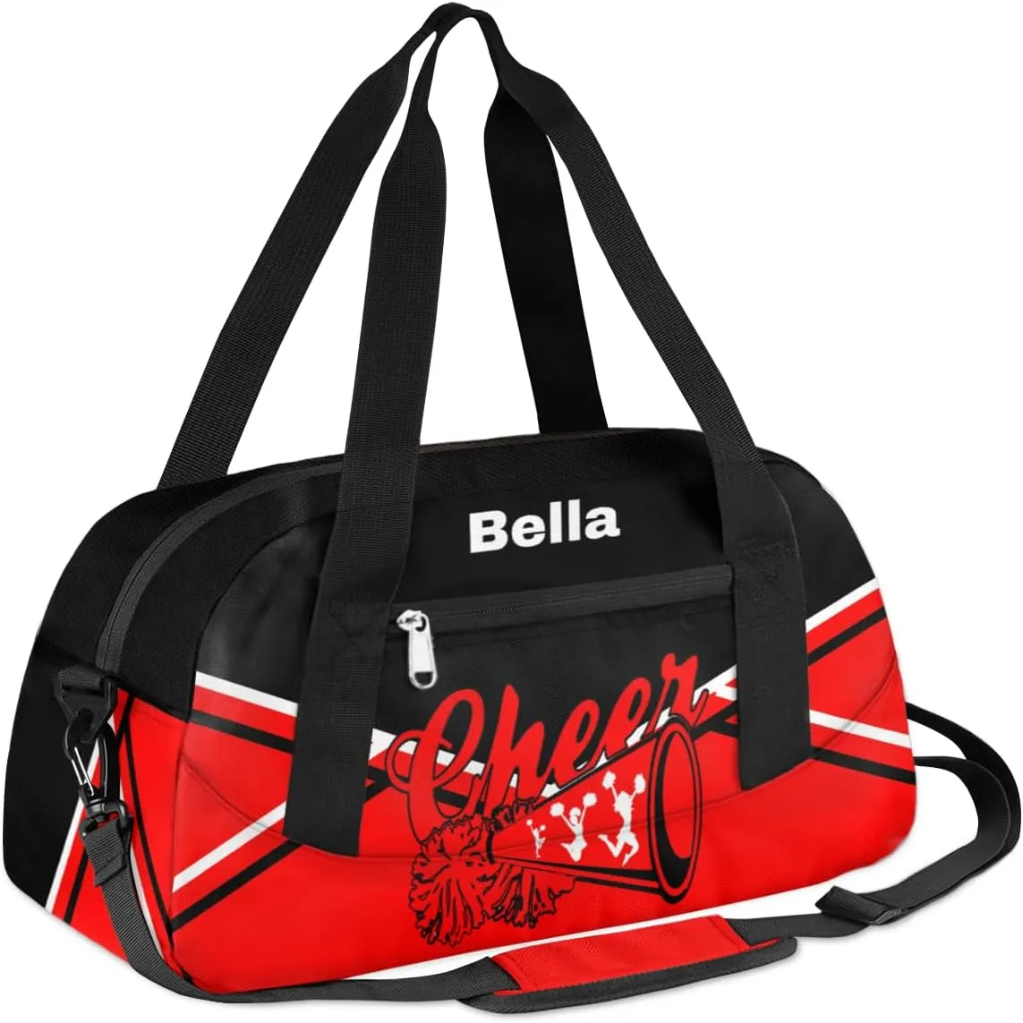 Personalized Cheer Bag Dance Bag for Girls, Personalized Custom Kids Duffle Bags, Customized Sports Gym Bag Weekender Overnight Bag Travel Duffel Bag, Red Black Aztec Background Cheer Pattern