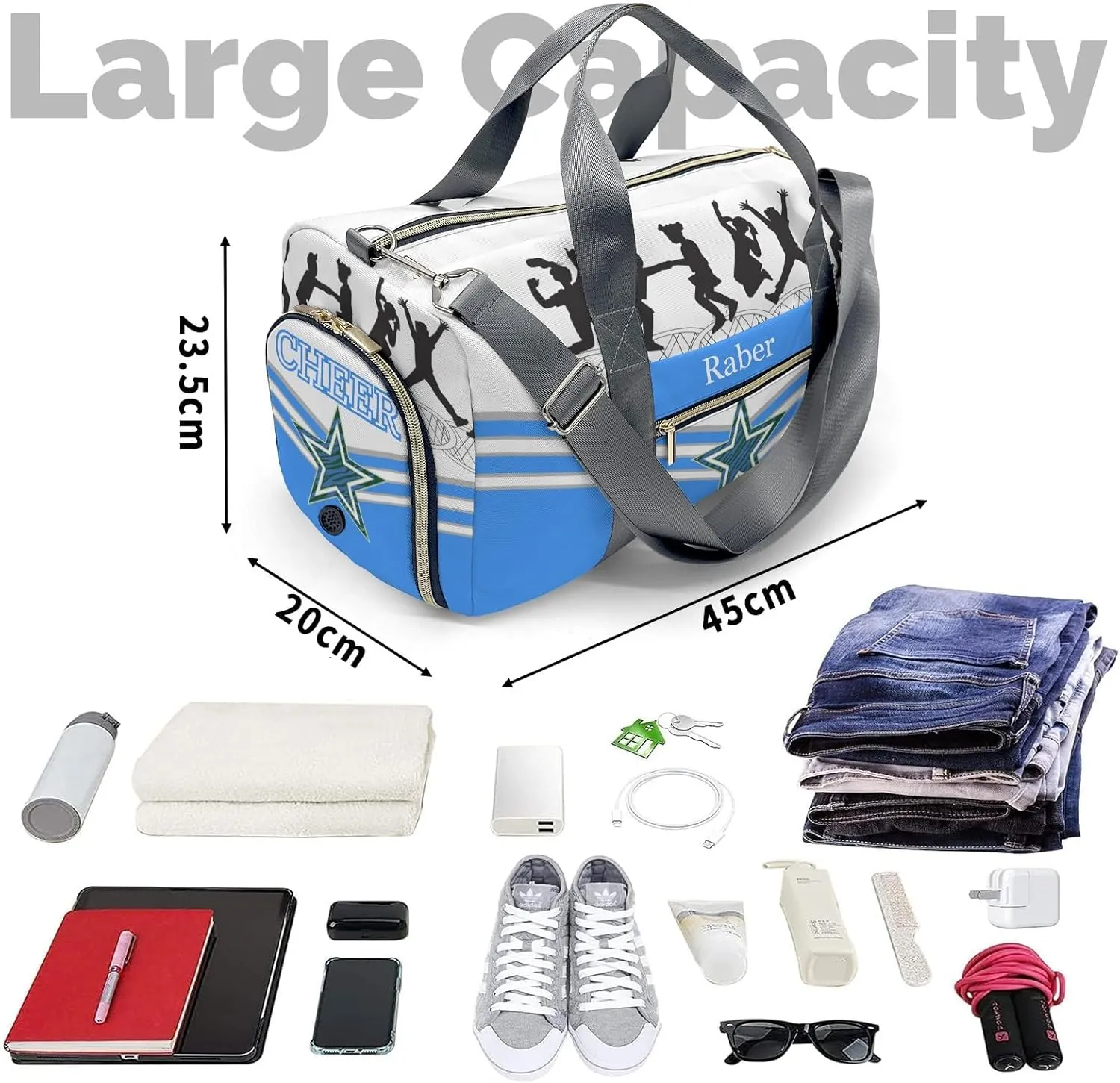 Personalized Cheerleader Customized Multi-functional Handbag Travel Bag, Unisex Portable Travel Bag, Sports and Fitness Duffel Bag, Short Trip Storage Bag