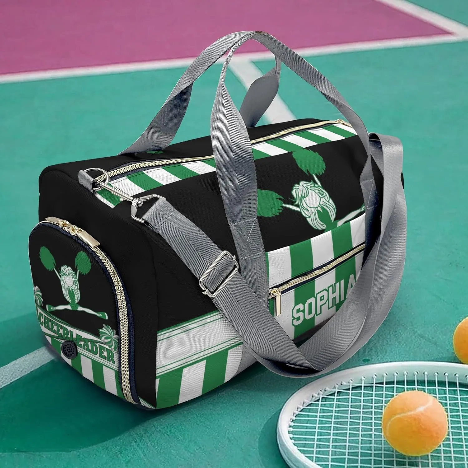 Personalized Cheerleader Girl Gymnast Green Customized Multi-functional Handbag Travel Bag, Unisex Portable Travel Bag, Sports and Fitness Duffel Bag, Short Trip Storage Bag