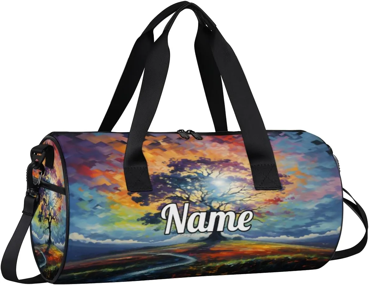Personalized Dance Bag Gymnastics Sport Duffel Bag Custom Ballet Bags Overnight Weekender Bag Waterproof Cheerleader Bag, Maple Trees Sketch Print