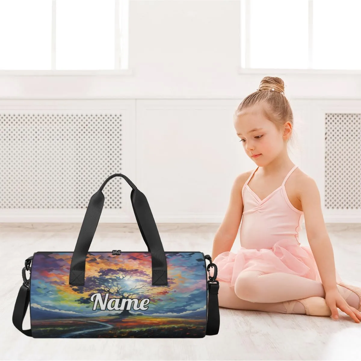Personalized Dance Bag Gymnastics Sport Duffel Bag Custom Ballet Bags Overnight Weekender Bag Waterproof Cheerleader Bag, Maple Trees Sketch Print