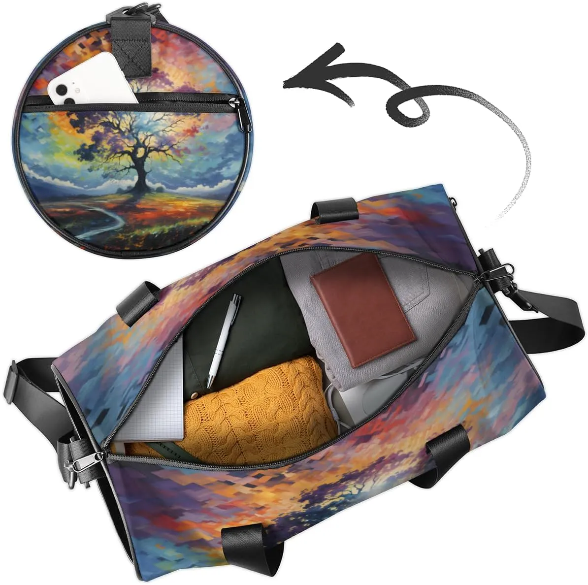 Personalized Dance Bag Gymnastics Sport Duffel Bag Custom Ballet Bags Overnight Weekender Bag Waterproof Cheerleader Bag, Maple Trees Sketch Print