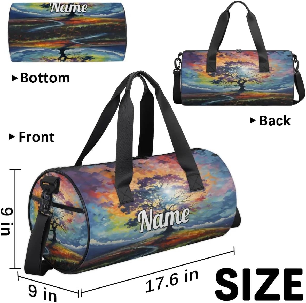 Personalized Dance Bag Gymnastics Sport Duffel Bag Custom Ballet Bags Overnight Weekender Bag Waterproof Cheerleader Bag, Maple Trees Sketch Print