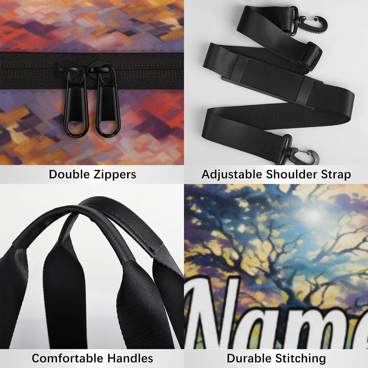 Personalized Dance Bag Gymnastics Sport Duffel Bag Custom Ballet Bags Overnight Weekender Bag Waterproof Cheerleader Bag, Maple Trees Sketch Print