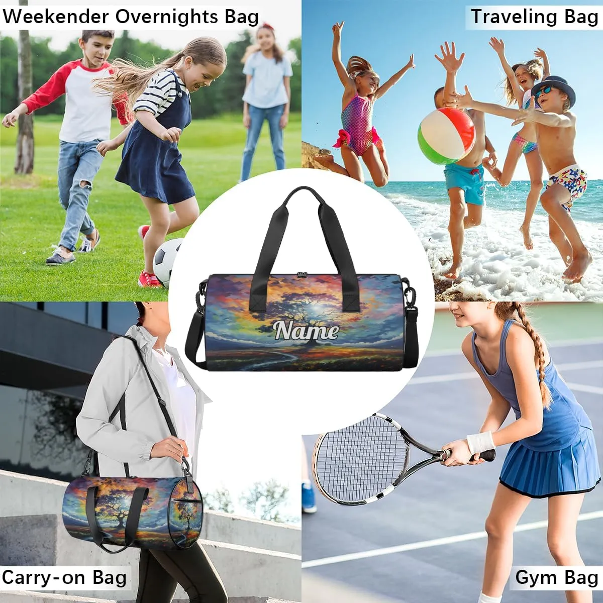 Personalized Dance Bag Gymnastics Sport Duffel Bag Custom Ballet Bags Overnight Weekender Bag Waterproof Cheerleader Bag, Maple Trees Sketch Print