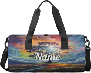 Personalized Dance Bag Gymnastics Sport Duffel Bag Custom Ballet Bags Overnight Weekender Bag Waterproof Cheerleader Bag, Maple Trees Sketch Print