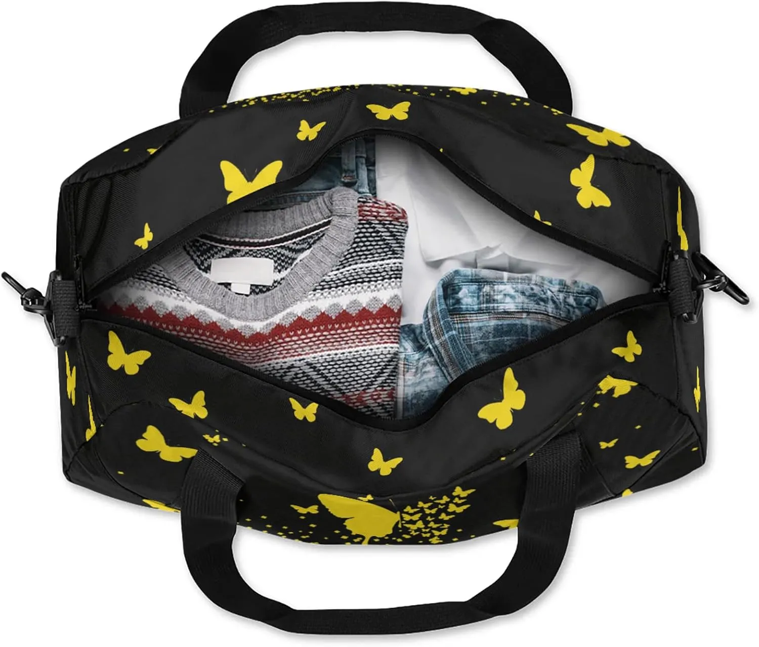 Personalized Duffel Bag with Name Butterfly Custom Travel Sports Bag for Women Men Waterproof Dance Ballet Bag Lightweight 18.5in, Gold