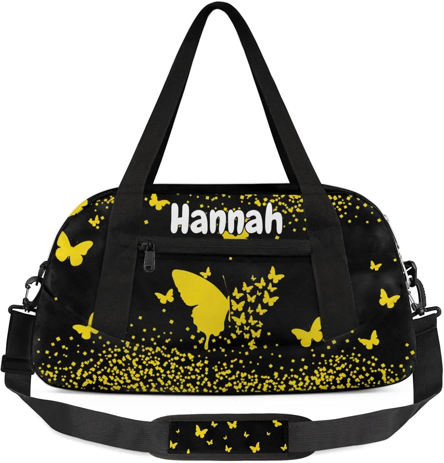 Personalized Duffel Bag with Name Butterfly Custom Travel Sports Bag for Women Men Waterproof Dance Ballet Bag Lightweight 18.5in, Gold