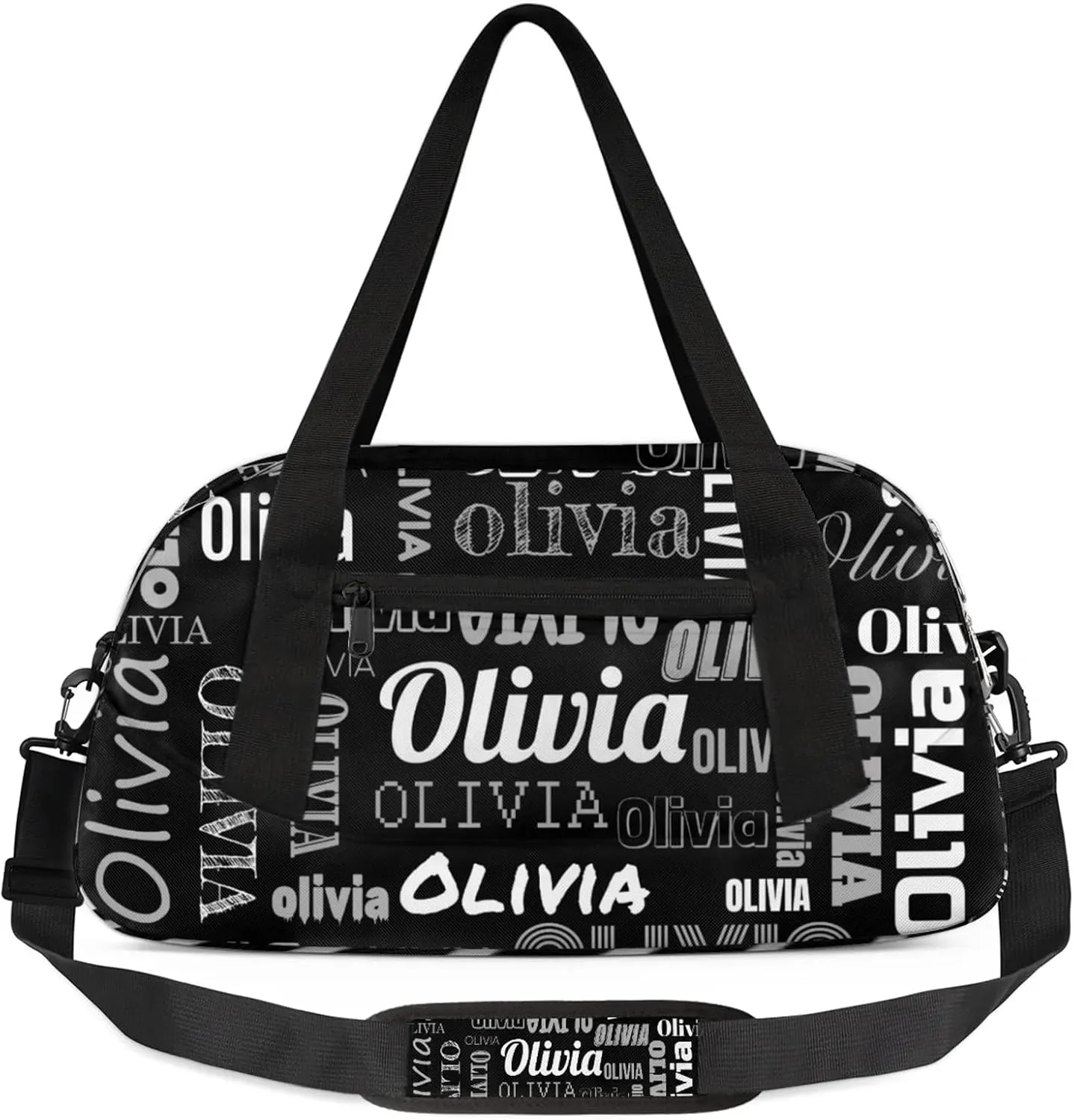 Personalized Duffel Bag with Name Custom Travel Sports Bag for Women Men Waterproof Dance Ballet Bag Lightweight 18.5in, Black