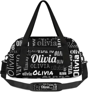 Personalized Duffel Bag with Name Custom Travel Sports Bag for Women Men Waterproof Dance Ballet Bag Lightweight 18.5in, Black