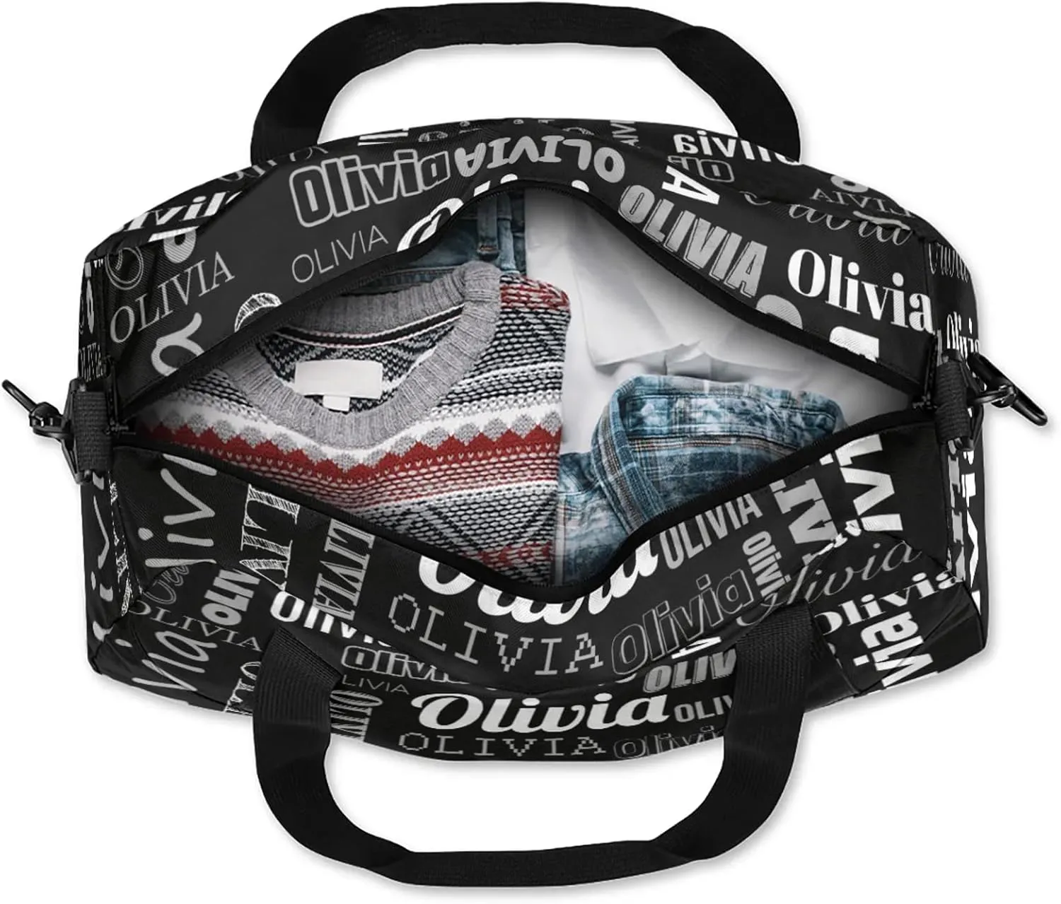 Personalized Duffel Bag with Name Custom Travel Sports Bag for Women Men Waterproof Dance Ballet Bag Lightweight 18.5in, Black
