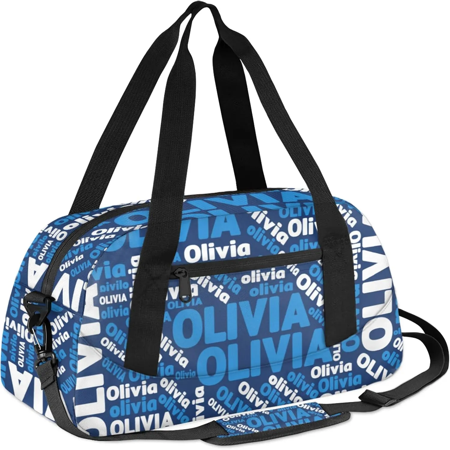 Personalized Gym Sport Duffel Bag with Name Custom Travel Overnight Bag Waterproof Customized Dance Bag Carry-On Tote 18.5in, Blue White