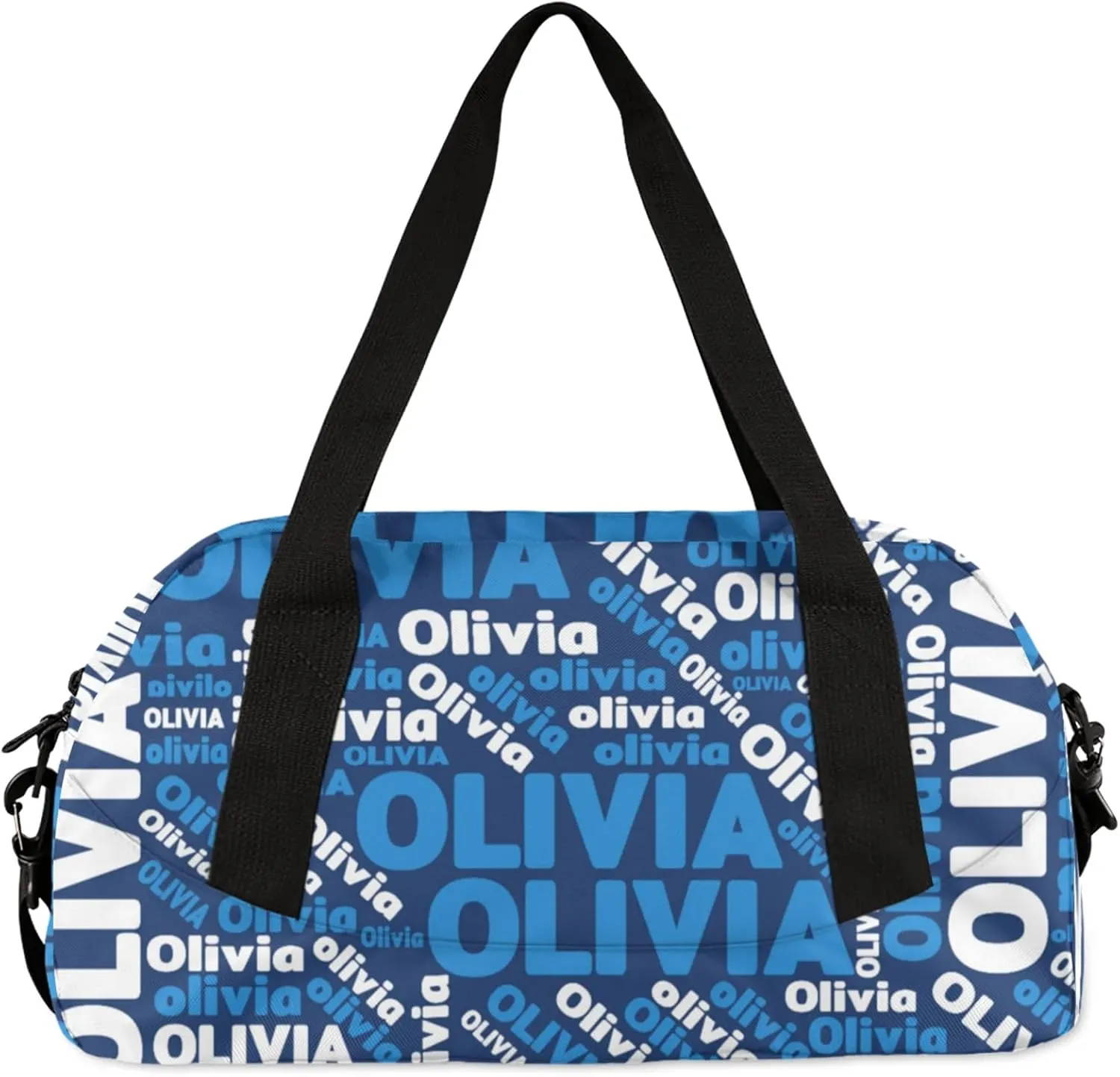 Personalized Gym Sport Duffel Bag with Name Custom Travel Overnight Bag Waterproof Customized Dance Bag Carry-On Tote 18.5in, Blue White