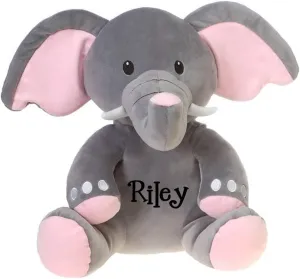 Personalized Huggy Huggables Elephant Plush Stuffed Animal Toy with Custom Name - 12 Inches