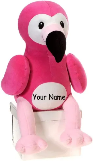 Personalized Huggy Huggables Pink Flamingo Plush Stuffed Animal Toy with Custom Name - 12 Inches