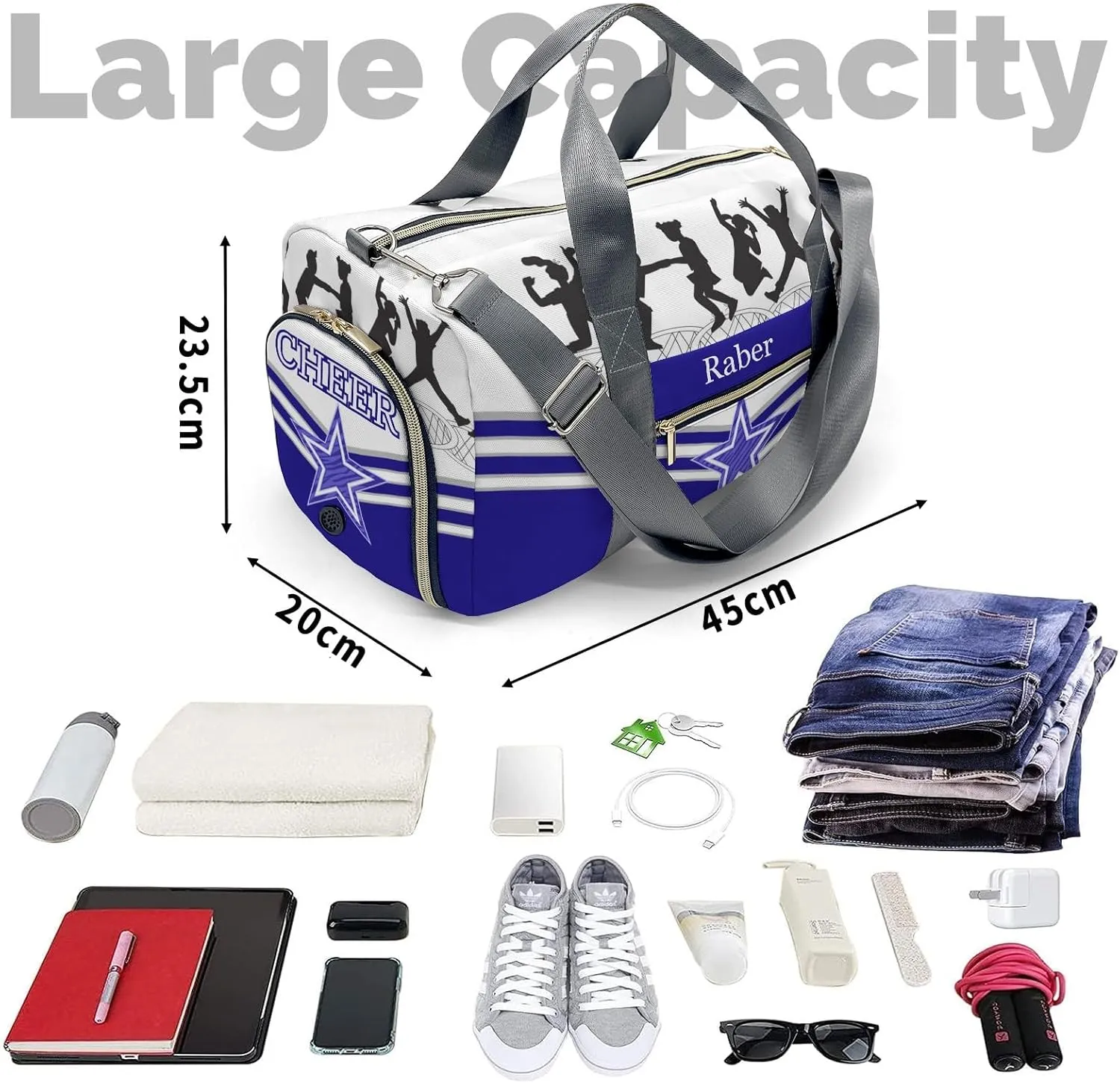 Personalized Jumping Trampoline Blue Athlete Customized Multi-functional Handbag Travel Bag, Unisex Portable Travel Bag, Sports and Fitness Duffel Bag, Short Trip Storage Bag