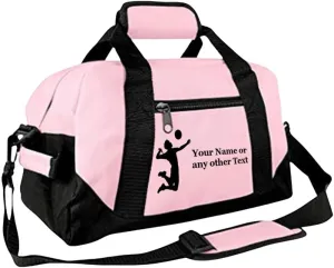 Personalized Passion Small Sports Duffel Bags for Kids - 14” Waterproof Travel Duffle with Embroidered Name & Volleyball Design - Pink Two-Toned Kids Weekender Bag for Boys and Girls