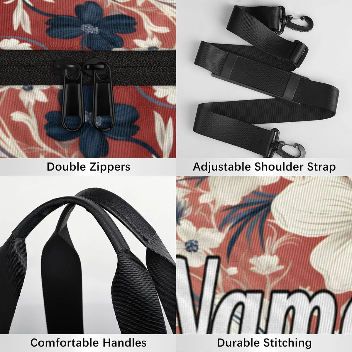 Personalized Sport Gym Bag Dance Duffle Ballet Bag Overnight Travel Sleepover Bags Swimming Hiking Camping, Red Poppy Flower Prints