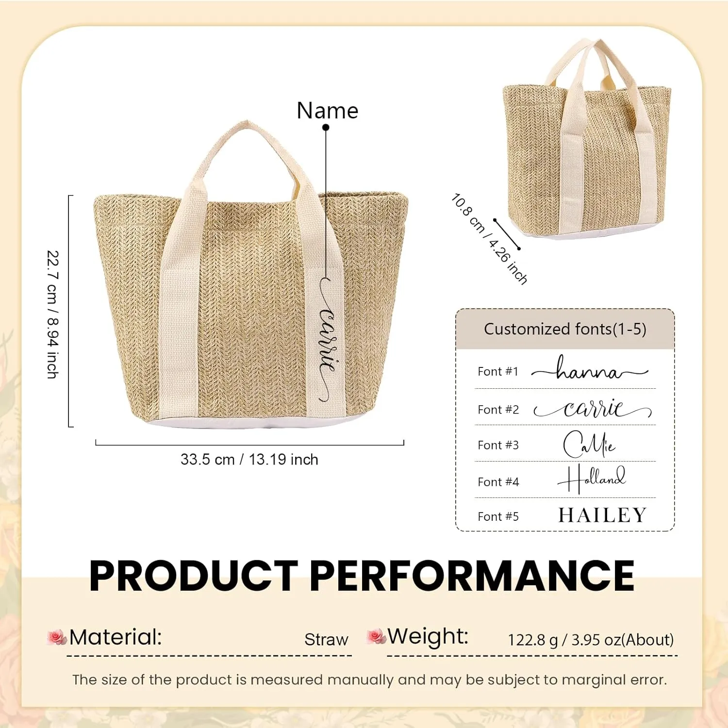 Personalized Straw Tote Bag for Women, Custom Name Beach Bag Large Tote Bag for Women, Teacher, Mother’s Day Gift