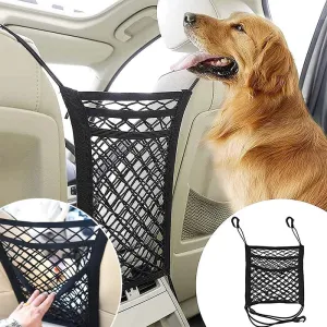 Pet Car Safety Net Barrier Rear Seat Fence with Storage Bag