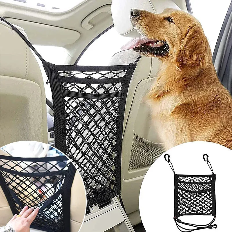 Pet Car Safety Net Barrier Rear Seat Fence with Storage Bag