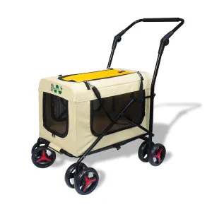 Pet Carrier with 4 Wheels, Detachble,Clean and Replace Pet Basket, Portable and Foldable Pet Travel Stroller for Small/Medium Dogs and Cats up to 66lbs, 4 in 1 Multifunctional (Beige Yellow)