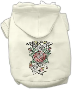 Pet, Dog & Cat Hoodie Nailhead Rhinestone, "Eagle Rose" Cream LG (10-14 lbs.)