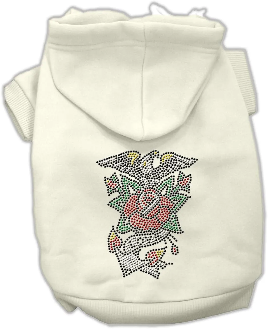 Pet, Dog & Cat Hoodie Nailhead Rhinestone, "Eagle Rose" Cream LG (10-14 lbs.)