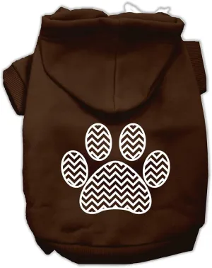Pet Dog & Cat Hoodie Screen Printed, "Chevron Paw Print" Brown MD (6-10 lbs.)
