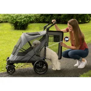 Pet Gear NO-Zip Pet Stroller with Dual Entry, Push Button Zipperless Entry for Single or Multiple Dogs/Cats, Pet Can Easily Walk in/Out, No Need to Lift Pet, Gel-Filled Tires, Pebble