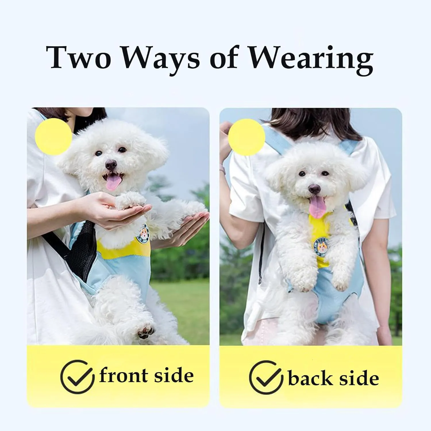Pet Legs Out Carrier Backpack, Dog Cat Front Backpack Ventilated Mesh Travel Back Pack with Safety Belt for Travel Hiking Cycling Outdoor Use, Small Medium Puppy Large Cat Carrying Bag, Blue