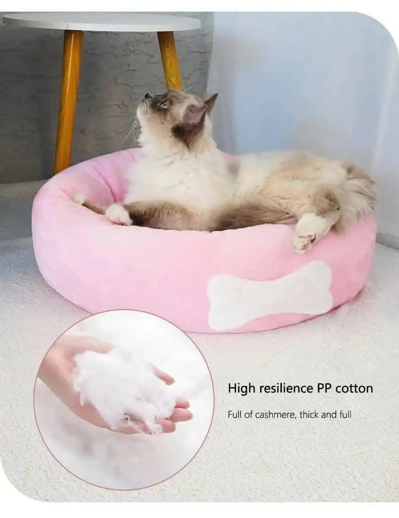 PetGains PGT Round Plush Cat & Dog Bolster Bed (Large)
