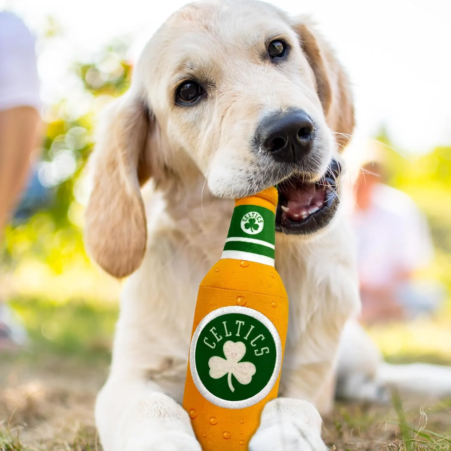 Pets First NBA Boston Celtics Beer Bottle Plush Dog & CAT Squeak Toy - Cutest Stadium SODA Bottle Snack Plush Toy for Dogs & Cats with Inner Squeaker & Beautiful Basketball Team Name/Logo