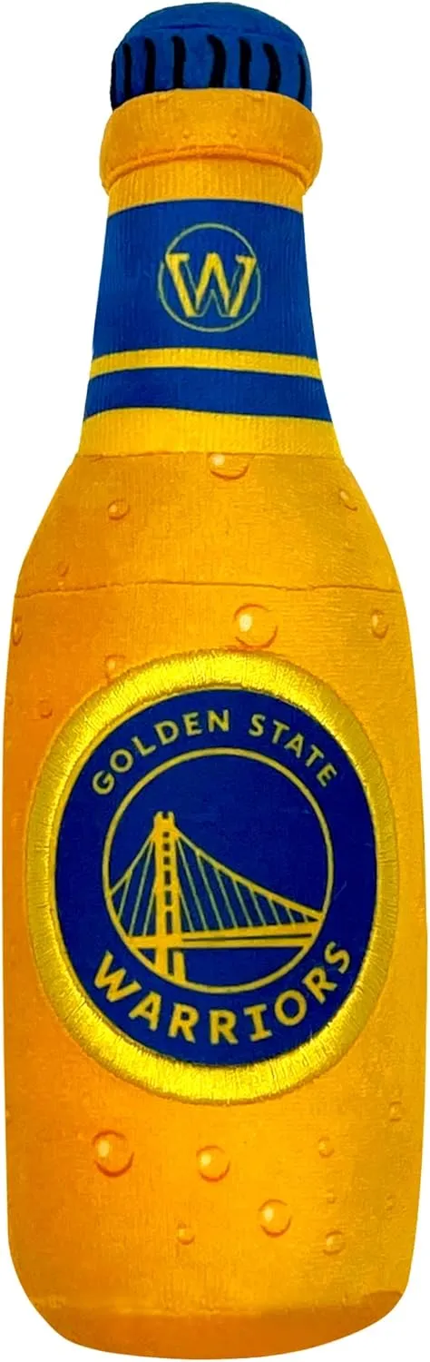Pets First NBA Golden State Warriors Beer Bottle Plush Dog & CAT Squeak Toy - Cutest Stadium SODA Bottle Snack Plush Toy for Dogs & Cats with Inner Squeaker & Beautiful Basketball Team Name/Logo
