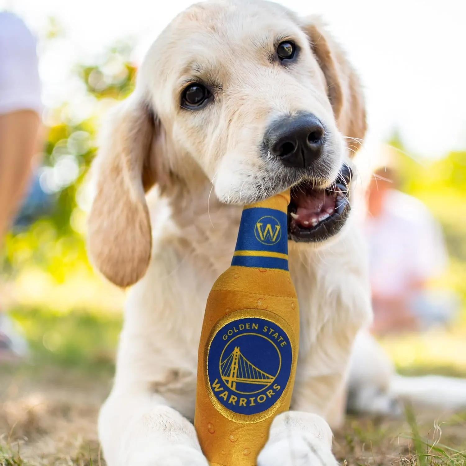 Pets First NBA Golden State Warriors Beer Bottle Plush Dog & CAT Squeak Toy - Cutest Stadium SODA Bottle Snack Plush Toy for Dogs & Cats with Inner Squeaker & Beautiful Basketball Team Name/Logo