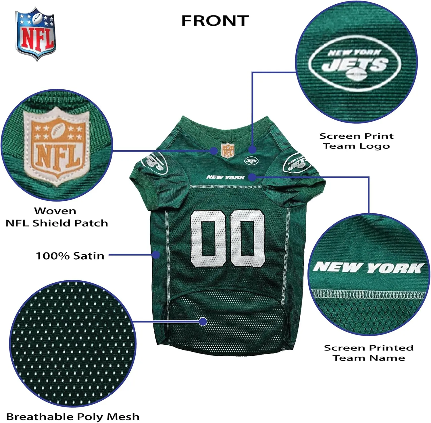 Pets First NFL New York Jets Dog Jersey, Size Medium - Best Football Costume for Dogs & Cats - Licensed Shirt