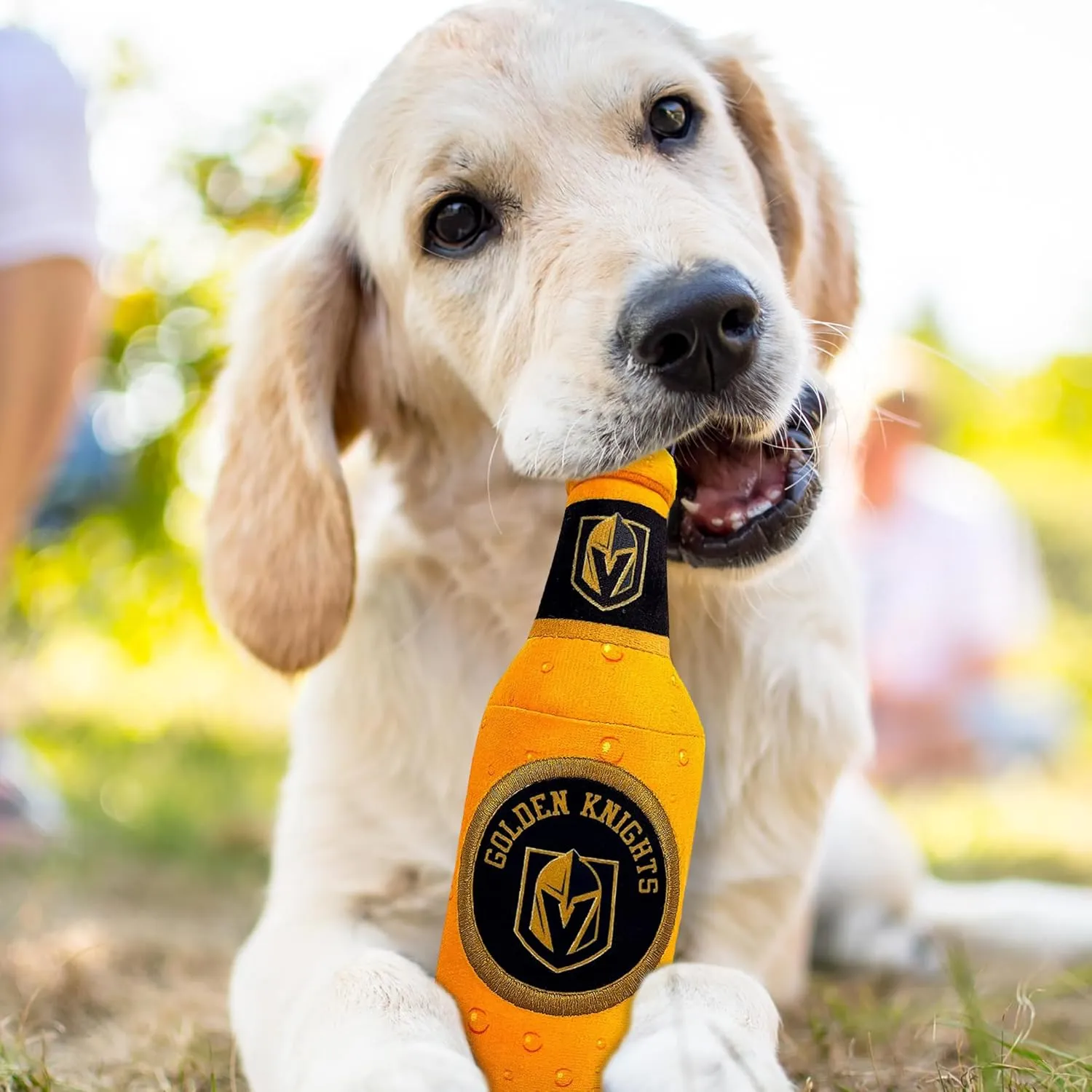 Pets First NHL Las Vegas Golden Knights Beer Bottle Plush Dog & Cat Toy- Cutest Stadium SODA Bottle Snack Plush Toy for Dogs & Cats with Inner Squeaker & Beautiful Hockey Team/Logo