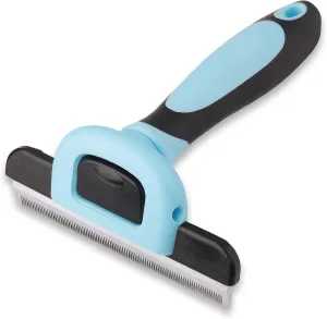Pets First Professional Pet Brush - Grooming & Deshedding Tool for Cats & Dogs - Reduces Shedding, Dead Hair, Tangles - Detachable Stainless Steel Comb for Easy Cleaning - Soft Anti-Slip Handle,Blue