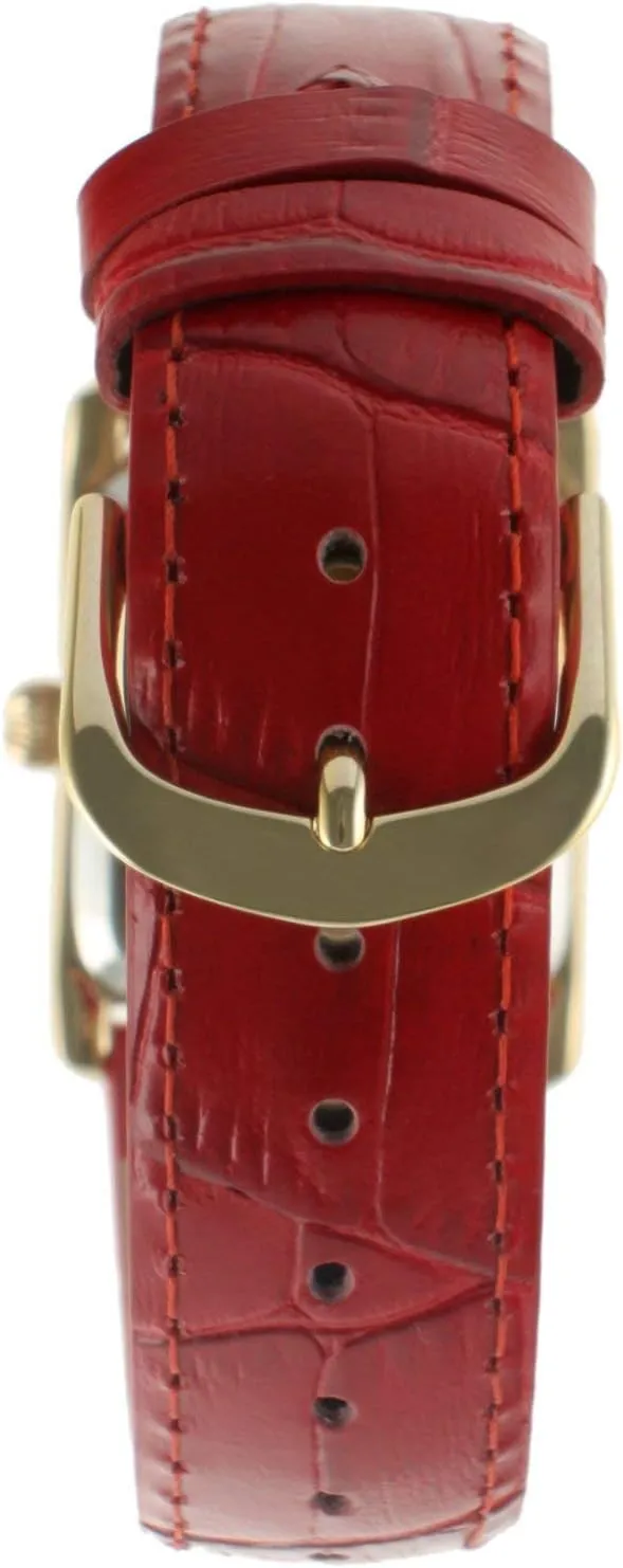 Peugeot Women's 14K Gold Plated Tank Leather Dress Watch with Roman Numerals Dial