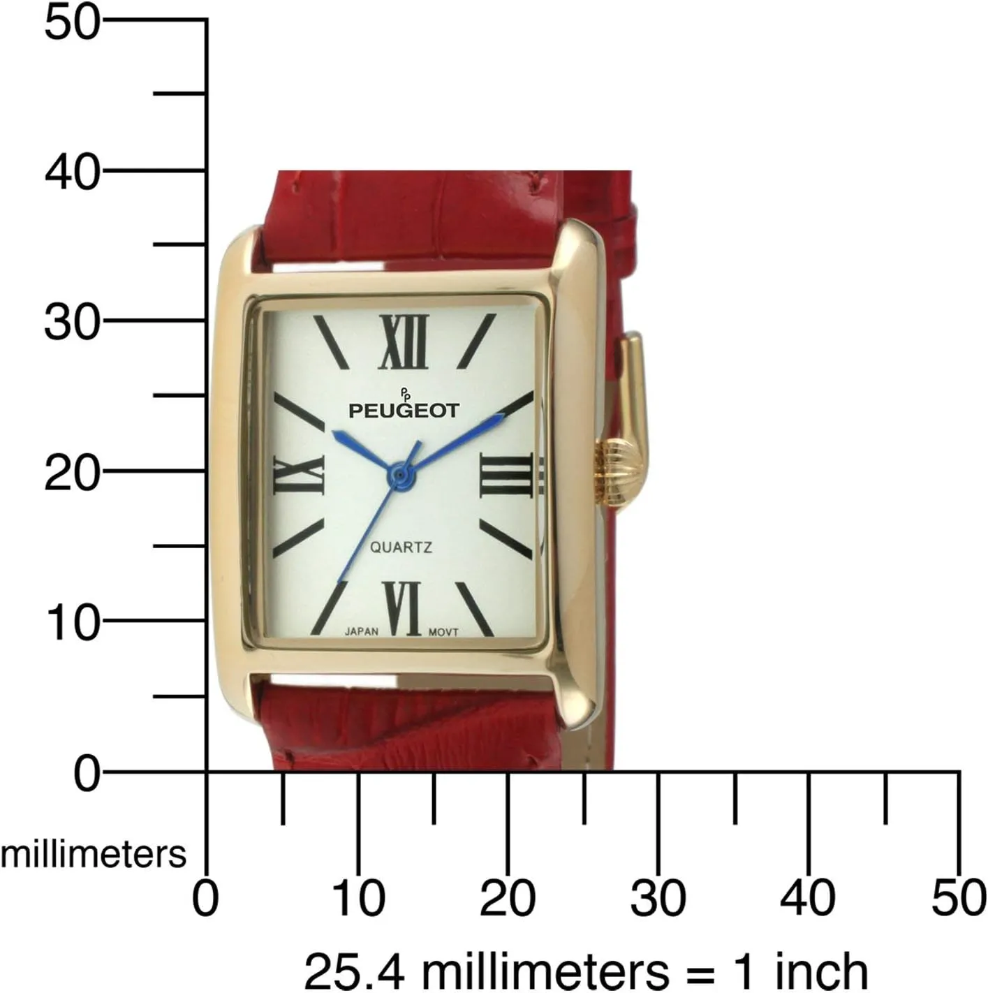 Peugeot Women's 14K Gold Plated Tank Leather Dress Watch with Roman Numerals Dial