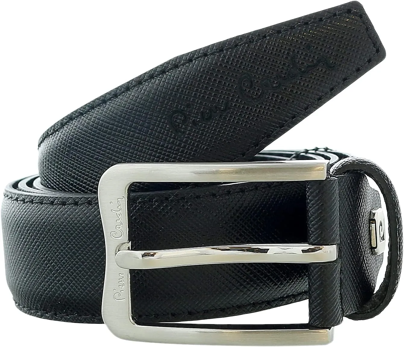 Pierre Cardin Black Textured Classic Silver D-Ring Adjustable Belt Adjustable Mens Belt-28 for Mens