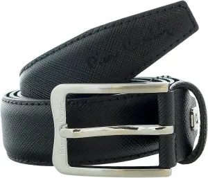 Pierre Cardin Black Textured Classic Silver D-Ring Adjustable Belt Adjustable Mens Belt-28 for Mens