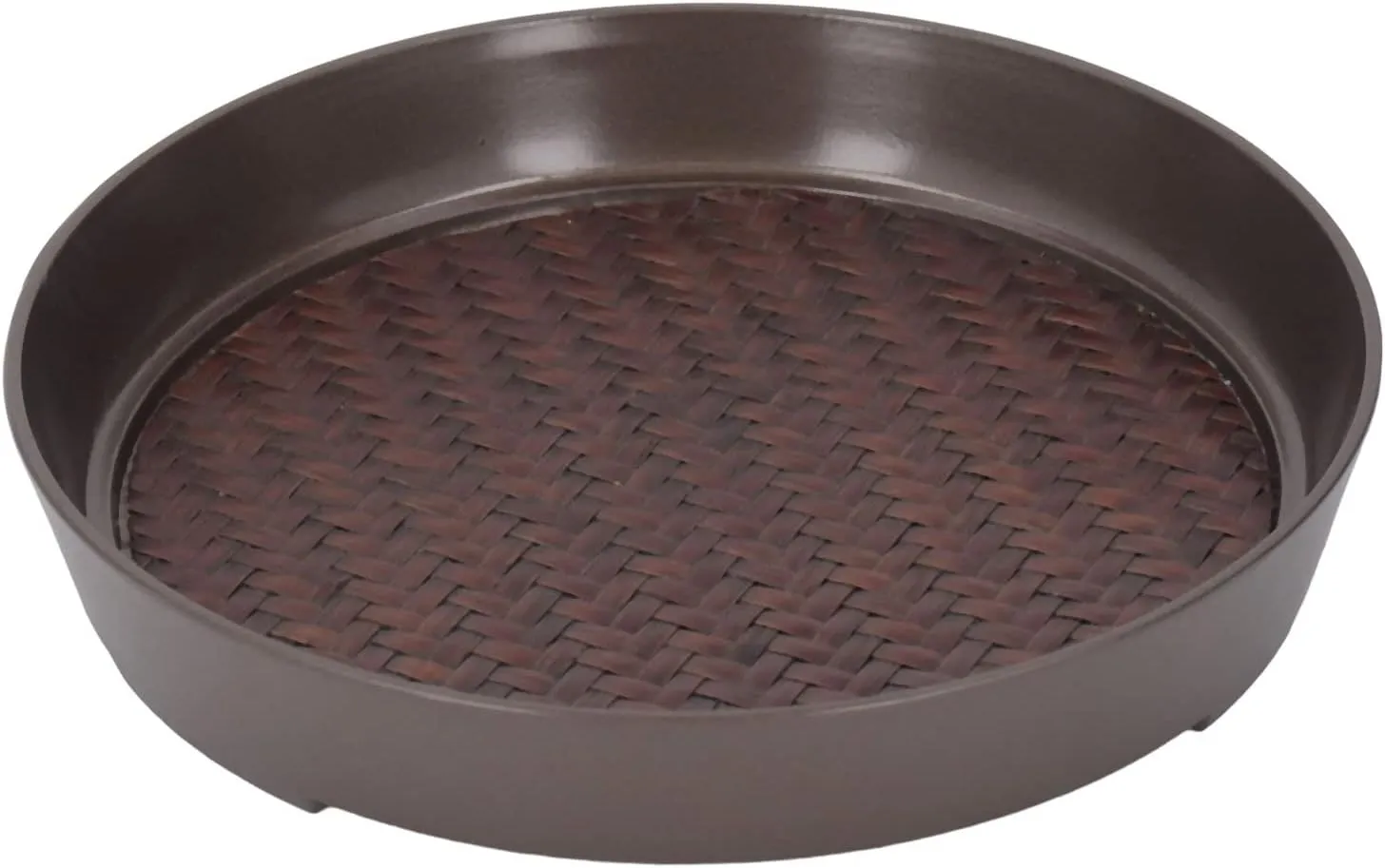 Pilipane Round Small Tea Tray Woven Pattern Decorative Alloy Serving Tea Cup Saucers for Home Patio Porch Deck Durable Material Compact Design