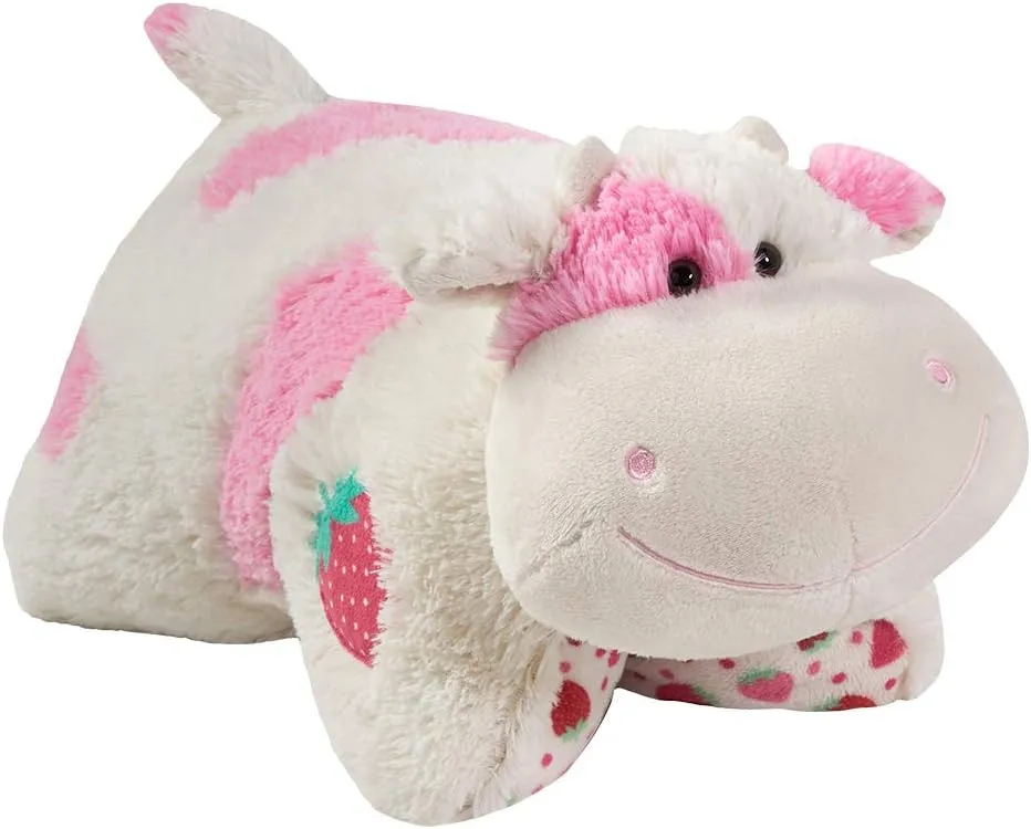 Pillow Pets 30” Jumboz Sweet Scented Strawberry Milkshake Cow Stuffed Animal Plush Toy