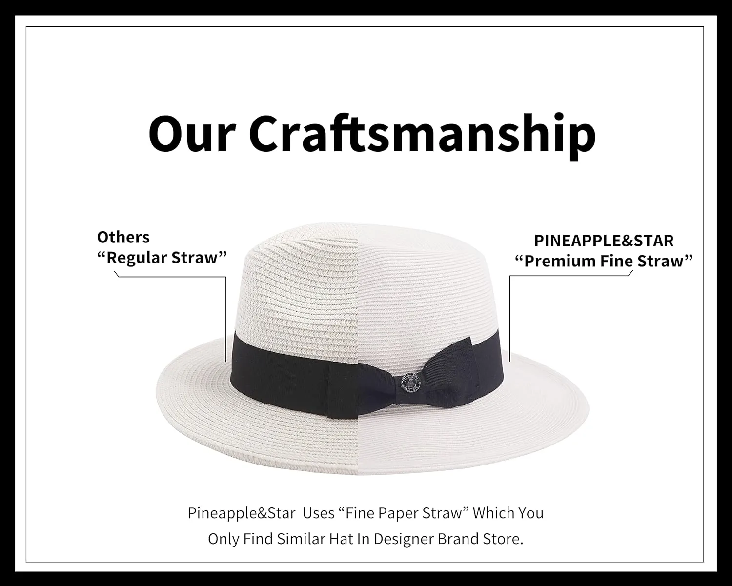 Pineapple&Star Sun Straw Fedora Beach Hat Fine Braid UPF50  for Unisex
