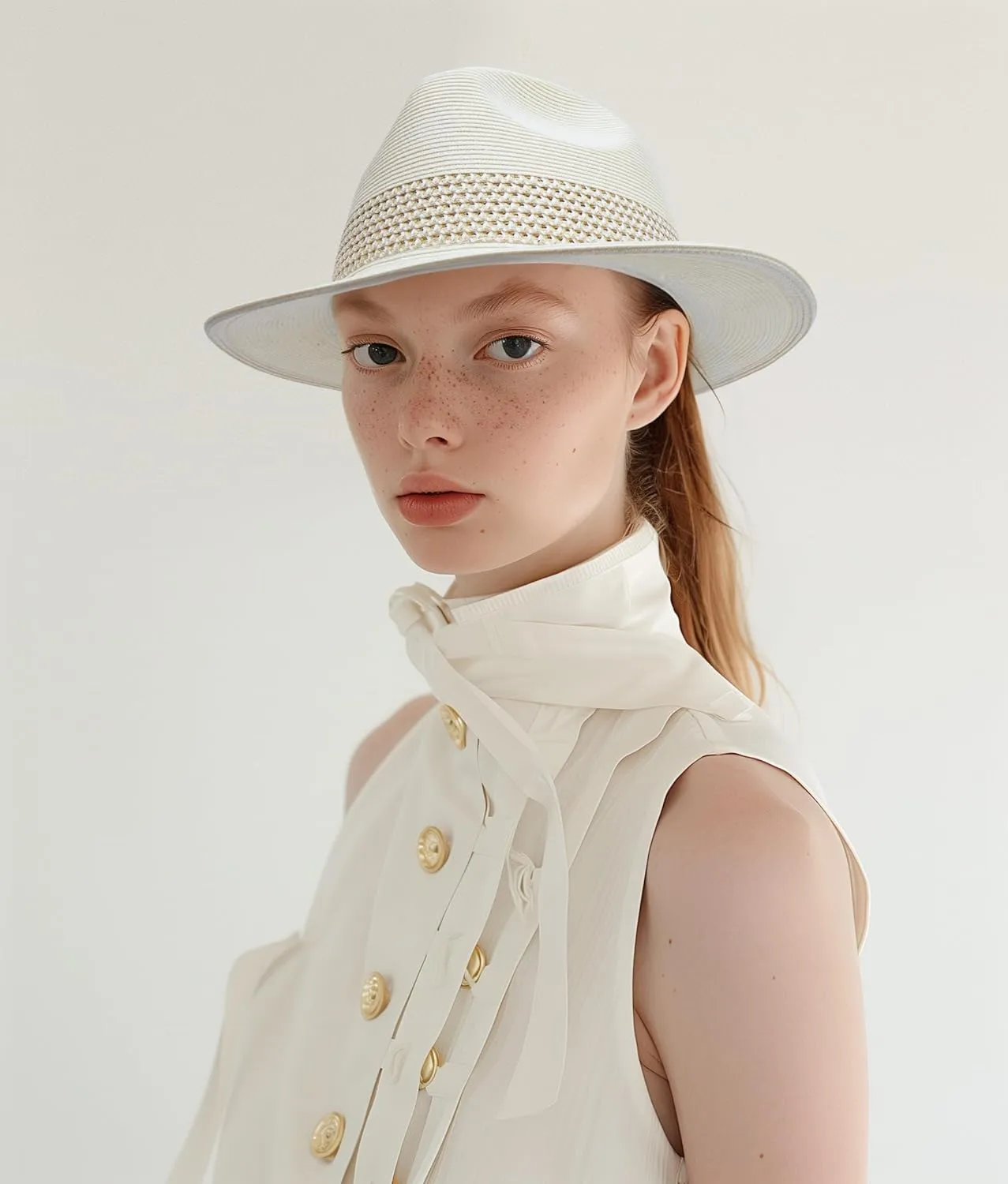 Pineapple&Star Sun Straw Fedora Beach Hat Fine Braid UPF50  for Unisex