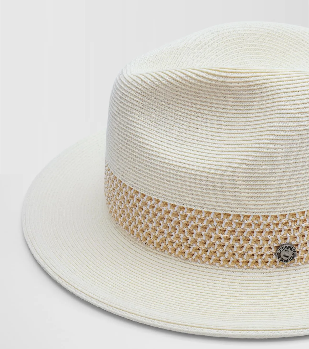 Pineapple&Star Sun Straw Fedora Beach Hat Fine Braid UPF50  for Unisex
