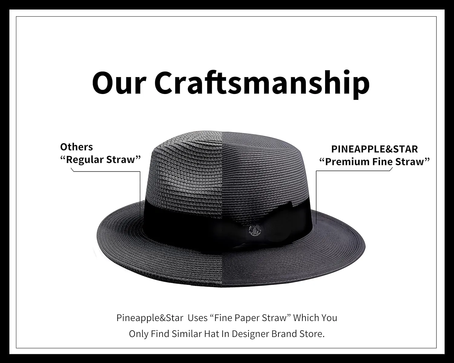 Pineapple&Star Sun Straw Fedora Beach Hat Fine Braid UPF50  for Unisex