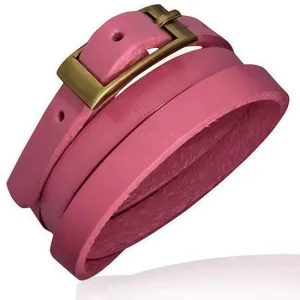 Pink Leather Belt Buckle Wristband Wrap Multi-Layer Bracelet